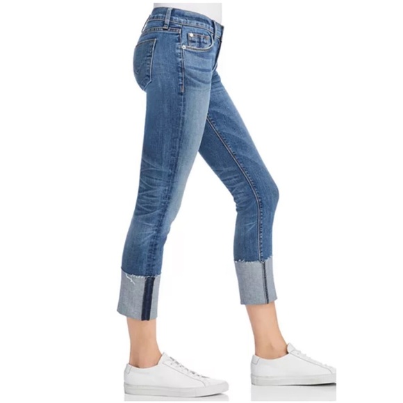 Hudson Wide Cuff Distressed Fringe Hem Medium Wash Cropped Skinny Jeans 29 - Picture 5 of 14